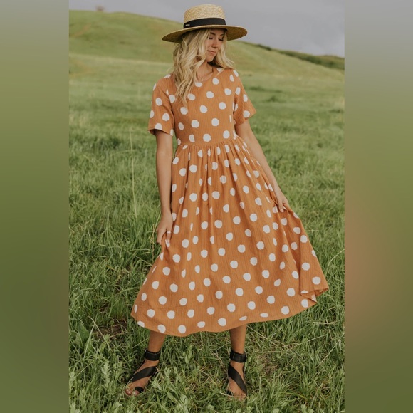 Roolee Dresses & Skirts - Roolee - The Josie Maxi Orange and White Polka Dot Dress